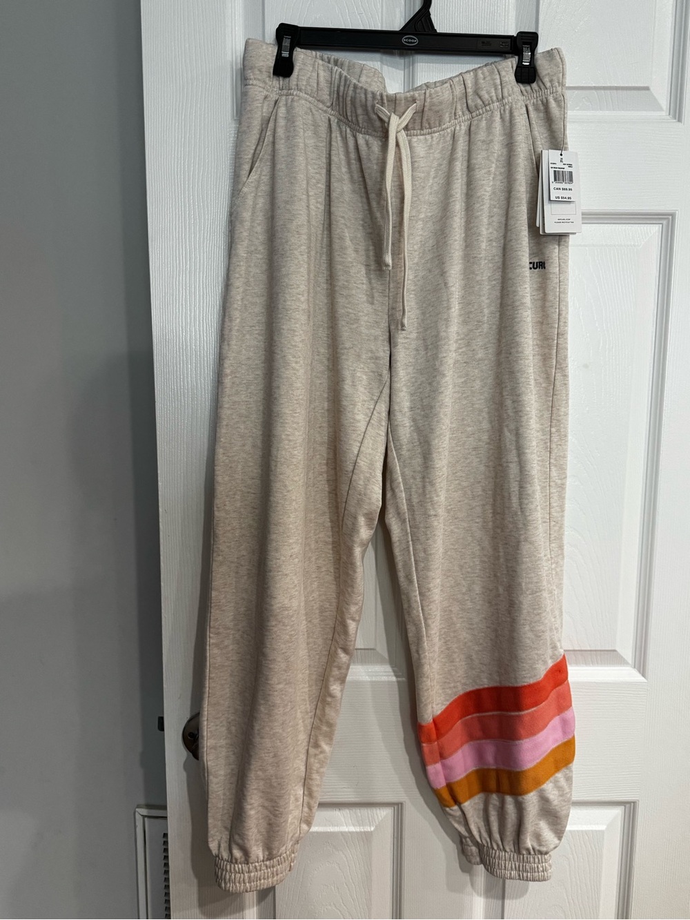 NWT Rip Curl Jogger Sweatpants Beige with Colorblock